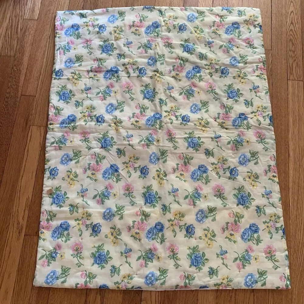Vintage Handmade Baby Crib Quilt Blanket 32”x40” Various Picnic Patchwork Floral